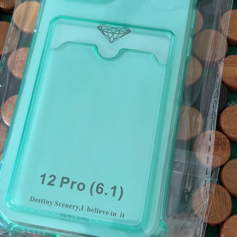 Turquiase Light Green Phone Case iPhone 12 Pro 6.1"  with Built in Cardholder - Picture 7 of 12